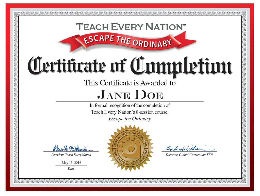 "Escape The Ordinary" Certificate of Course Completion Download Free